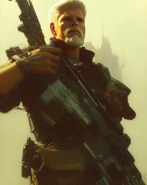 (sks man), cyberpunk, cool colors, painting by gaston bussiere, craig mullins, greg rutkowski, alphonse mucha