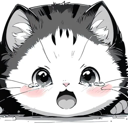 <lora:cat_20230627113759:0.8>, lineart, 1cat, (high angle), tears, sorrow, crying, open mouth, <lora:teary:0.7>, full body, <lora:add_detail:-0.7>,
simple background, white background,