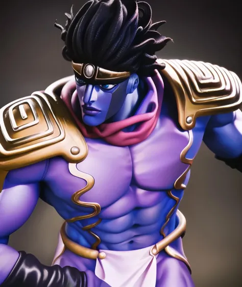 (Masterpiece), (top quality), (best quality), (photorealistic:1.4),1boy, star platinum, male, muscular, holding an apple, blue eyes, upper body, loincloth, beautiful detail, masterpiece, best quality, ultra-detailed detailed, detailed digital artwork, hi res, dark hair, black hair, <lora:StarPlat:0.9>
