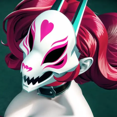 mask, neon red, masterpiece, ultra hd, absurdres, best quality, pinup, face, action pose, looking at viewer, white skin, white body, pale skin, full body, lying on back, from above