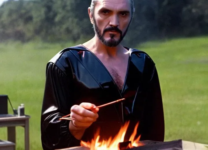 Photograph of zod person using a lighter to start a charcoal grill in his backyard. Zippo lighter <lora:Zod-5-23-6000step:1>