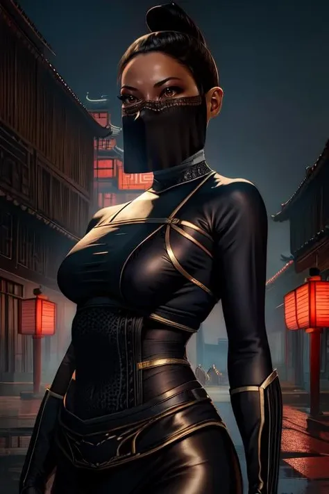 Beautiful cyberpunk girl in black leather jacket, flowing silky hair, detailed face, beautiful detailed eyes, piercing eyes, neon city background, cinematic lighting, complex technology, glowing technical elements, masterpiece,pretty 1girl, long straight black hair, wearing denim cover all fashion, super high quality, real images, lifelike, real skin, soft lighting, Cinematic, (Surrealism: 1.2), (8K UHD: 1.2), (Photorealism: 1.2), Shot with medium format camera, Professional camera, Perfectly Delicate and Rich in Detail, (masterpiece, top quality, best quality, official art, beautiful and aesthetic:1.2), (((1girl))), dynamic pose, extreme detailed,Big bearsts