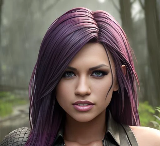 evaangelina outside in the rain, soaking wet, dank swamp, tattered clothes, (detailed facial features:1.15), very long flowing hair, Unreal Engine 5, 8K, HQ, HDR, amazing detail, intricate details, shallow depth of field, reflections, art by artgerm and greg rutkowski
