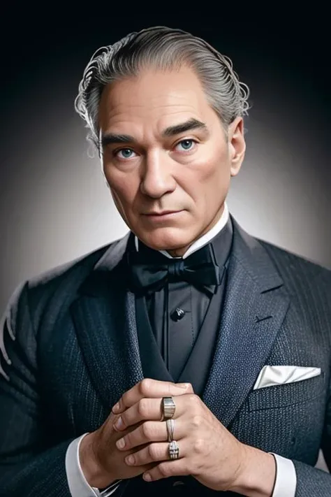 a man 44y.o, ((fullbody:1.7)), award winning photo, blond hair, his hair is a little loose from the top, hair combed back, wide face, looking around, fashionable clothes, ((masterpiece)), detailed face, detailed blue eyes, color photograph, (sharp focus:1.2), sitting, extremely detailed, intricate, dramatic lighting, moody and melancholic atmosphere, sony a7 IV film stock photograph 4 kodak portra 400 camera f1.6 lens rich colors hyper realistic lifelike texture, best quality dramatic lighting cinestill 800, deep shadow, photo, Highly detailed, wide angle lens, depth of field, bokeh, 4K, HDR, absurdres, hyperrealistic, photorealistic, 1950s, ataturk