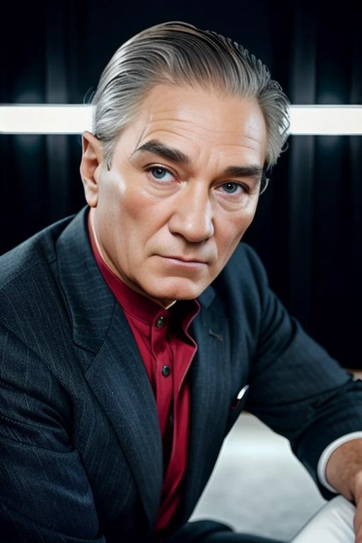 a man 44y.o, ((fullbody:1.7)), award winning photo, blond hair, his hair is a little loose from the top, hair combed back, wide face, looking around, fashionable clothes, ((masterpiece)), detailed face, detailed blue eyes, color photograph, (sharp focus:1.2), sitting, extremely detailed, intricate, dramatic lighting, moody and melancholic atmosphere, sony a7 IV film stock photograph 4 kodak portra 400 camera f1.6 lens rich colors hyper realistic lifelike texture, best quality dramatic lighting cinestill 800, deep shadow, photo, Highly detailed, wide angle lens, depth of field, bokeh, 4K, HDR, absurdres, hyperrealistic, photorealistic, 1950s, ataturk