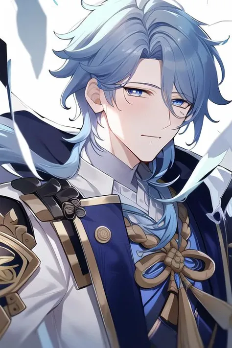 <lora:ka:1>,(masterpiece), (best quality), (super delicate), (illustration), (extremely delicate and beautiful), (dynamic angle), white and blue highlights, (bushi:1.3),(1boy:1.2),blue hair, (business_suit), (complex details) ,(beautiful and delicate eyes), blue eyes, green pupils, delicate face,mole_under_mouth,upper body, messy floating hair, messy hair, focus, (fantasy wind)