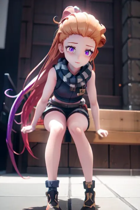masterpiece, best quality, highly detailed,
,zoe,zuoyi, 1girl,long hair,very long hair,blue and purple eyes,orange hair, (pink and purple hair:0.9),(multicolored hair:0.7), forehead, scarf,
mmd,full body,