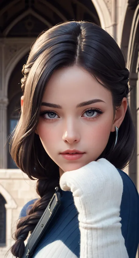an awarded profesional photography of 1girl (pale white skin, beautiful coral eyes,) mermaid braid hair flaps gray with forehead protector with mittens and spider's web with fhumble,she make finger gun in a city with moorish architecture architecture,maked with Canon PowerShot G7X MarkIII photography by Robert Capa dramatic light,(epic scene:1.3),ultradetialed character with perfect face,detailed skin,(ultrasharp:1.3),(masterpiece:1.1),best quality AS-YoungV2,(photorealistic:1.2),ultrarealistic,realistic ultradetailed character,4k perfect quality,Full shot<lyco:GoodHands-beta2:1>Magnificent,Imperceptible detail,Intricately designed,