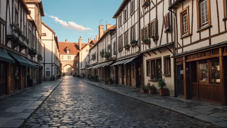 a profestional picutre of Medieval City: Cobbled streets lined with timber-framed houses, bustling market squares, and a towering castle in the distance. wide angle, landscape , photorealism,unreal 5 daz, extremely detailed artgerm greg rutkowski greg,((ultrasharp)),((masterpiece)),((best quality)),((ultradetailed)),((intricated details)), extremaly detailed background, <lora:add_detail:0.7> ultra realistic,32k,RAW photo, 8k uhd,dslr,soft lighting,high quality,film grain, beautiful and aesthetic,extremely detailed, natural shadwos,