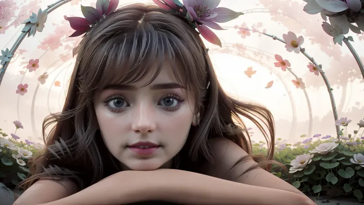 an awarded photo of 1girl perfect face, in summer garden full of flowers in egzotic alien planet, alien plants and alien flowers, she is happy and dancing with wind, leaves and colorful flowers blown by the wind, great scennery, harmonic, delicate pastel colors, exceptional artistic performance, ultradetailed, masterpiece, photorealistic, delicate lights photo by canon eos delicate depth of field, boekh dark vibe <lora:hipoly_3dcg_v7-epoch:1> <lora:LunarPunkAI:1> inricate hands, intricate details AM061_Ennu_A