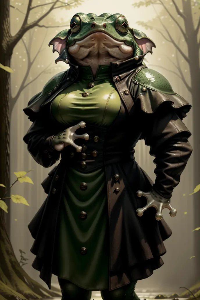 RAW photo, humanoid, a upper body photo of [[man:frog:2] ] a werefrog, frog , Army overcoat, gothic_ta ,<lora:7_wereanimal_1v5_768_0001BD5e_NR128NA128off-000002:0.6>, best quality ,[[2 pig hands]], in the beautiful sunshine,   facing front, [[furry arms]], furry body ,real detailed furry