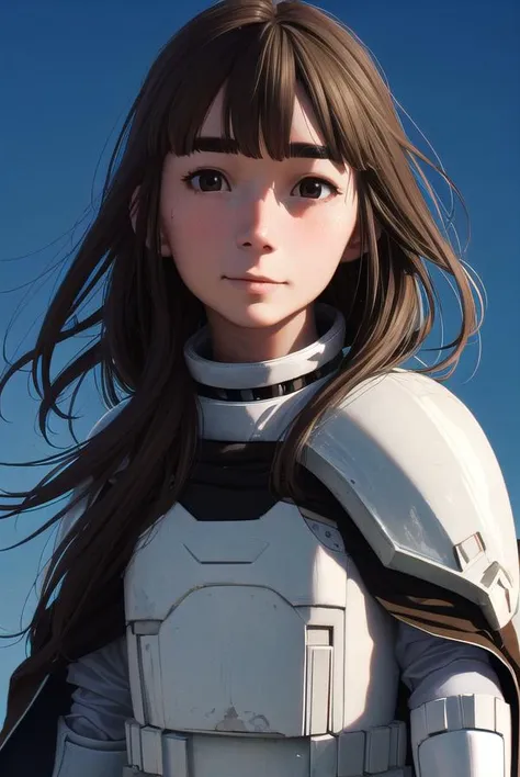 aikotanaka, <lora:aiko tanaka manga-lora-nochekaiser:1>,
aiko tanaka, brown hair, long hair, (brown eyes:1.5), bangs, thick eyebrows, blush, smile,
<lora:stormtrooper-lora-nochekaiser:1>, stormtrooper, boots, cape, armor, helmet,
BREAK outdoors, space,
BREAK looking at viewer, (cowboy shot:1.5),
BREAK <lyco:GoodHands-beta2:1>, (masterpiece:1.2), best quality, high resolution, unity 8k wallpaper, (illustration:0.8), (beautiful detailed eyes:1.6), extremely detailed face, perfect lighting, extremely detailed CG, (perfect hands, perfect anatomy),