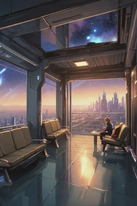 anime digital painting, Porch \(room\) in a amazing scifi megacity beyond the beginning of the universe<lora:EnvyStarlightAnime04:1>