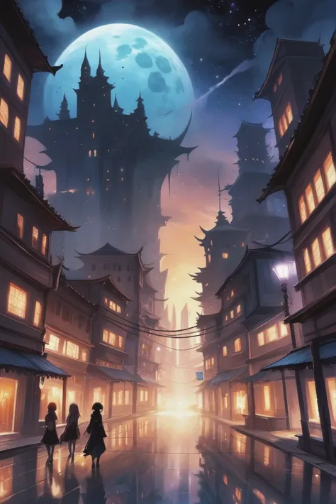 anime digital painting, ghostly fantasy city at the end of the universe<lora:EnvyStarlightAnime04:1>