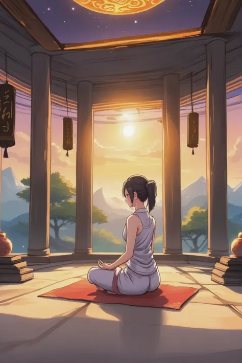 anime digital painting, Tech-Infused Meditation Temple \(room\) <lora:EnvyStarlightAnime04:1>