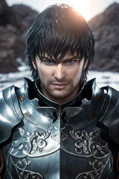 Best quality,masterpiece,ultra high res,1boy,barnabas_tharmr,looking at viewer,upper body,(barnabas_armor:1.2),