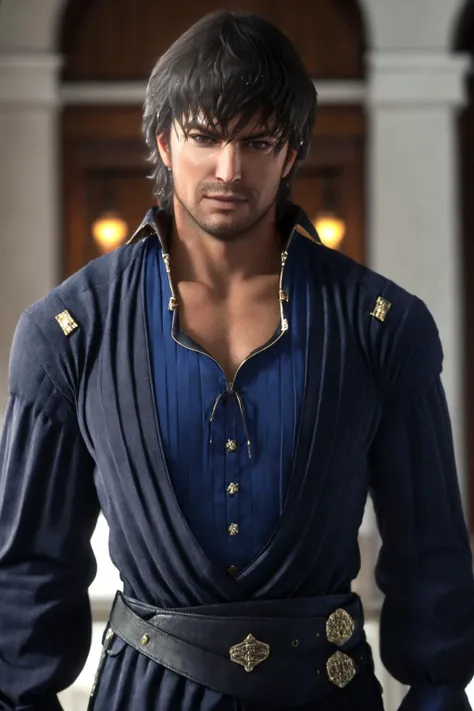 Best quality,masterpiece,ultra high res,1boy,barnabas_tharmr,looking at viewer,upper body,(barnabas_outfit:1.2),