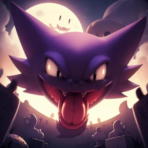 centered, award winning upper body portrait, (looking at viewer:1.2), |
haunter, ghost, purple, solo, smile, open mouth, tongue, tongue out, ^_^, black eyes, pokemon (creature), no humans, fangs,
| graveyard, moon,
| bokeh, depth of field, cinematic composition, | dynamic pose,
<lora:Haunter-12:0.6>