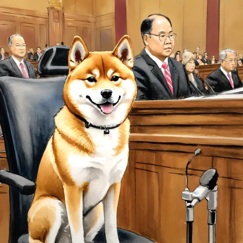 a photo of courtroom sketch, Shiba Inu, PECourtRoomSketch, <lora:PE_CourtRoomSketchV2:0.85>, high resolution, beautiful, highest quality, masterpiece, highly detailed