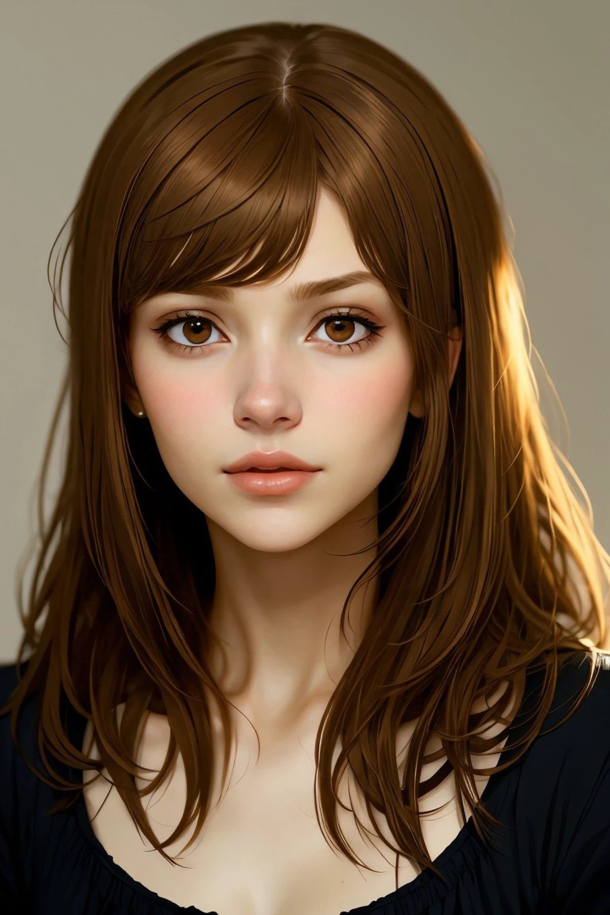 (style of Gregory Manchess:1.15), <lora:sd15_KaterinaSoria_locon_24_v1:.9> KaterinaSoria brown hair, focus on eyes, close up on face, hair styled as Straight Full Bangs,