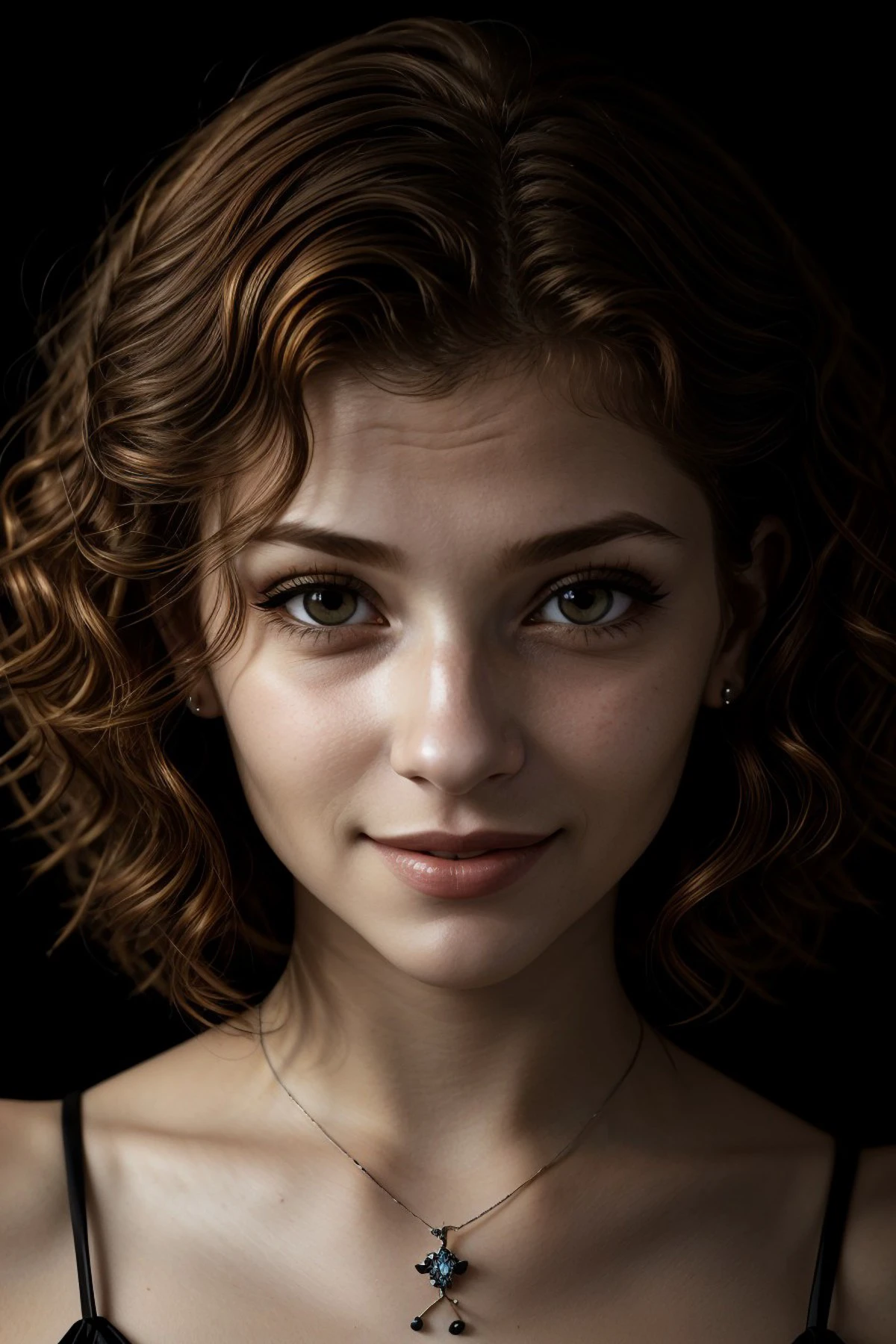chiaroscuro portrait, high contrast, dramatic, Rembrandt lighting, photo of <lora:sd15_KaterinaSoria_locon_24_v1:.9> KaterinaSoria brown hair, focus on eyes, close up on face, smiling, wearing jewelry, hair styled as curled bob, black and white