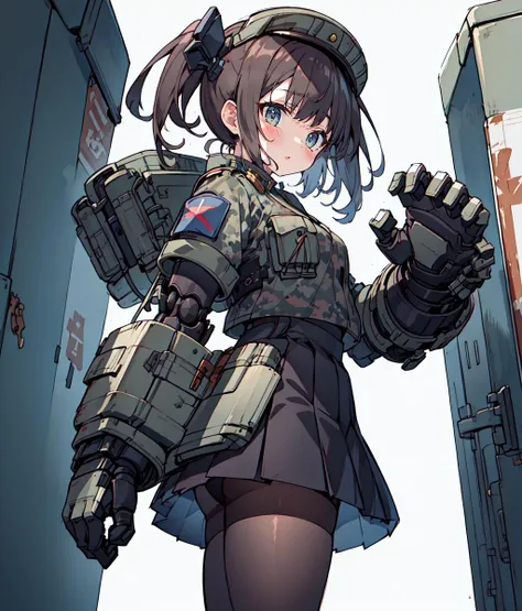 masterpiece,best quality,world war ii era,from side,
solo,1girl,cute,military jacket,pleated skirt,pantyhose,oversized mechanical gauntlets,
<lyco:mecha_gauntlets_v11-000004:0.7>,<lora:fineline-v1:1.0>