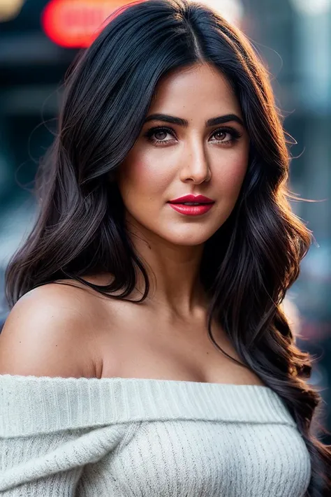 photo of beautiful (k4trik4if-125:0.99), a woman with beautiful hair, as a movie star in a (movie premiere), premiere gala, (near a movie theatre), natural skin texture, (sweater off-shoulder with a strap), 24mm, 4k textures, soft cinematic light, adobe lightroom, photolab, hdr, intricate, elegant, highly detailed, sharp focus, ((((cinematic look)))), soothing tones, insane details, intricate details, hyperdetailed, low contrast, soft cinematic light, exposure blend, hdr, faded, (paparazzi in background), (red lips:1.1)