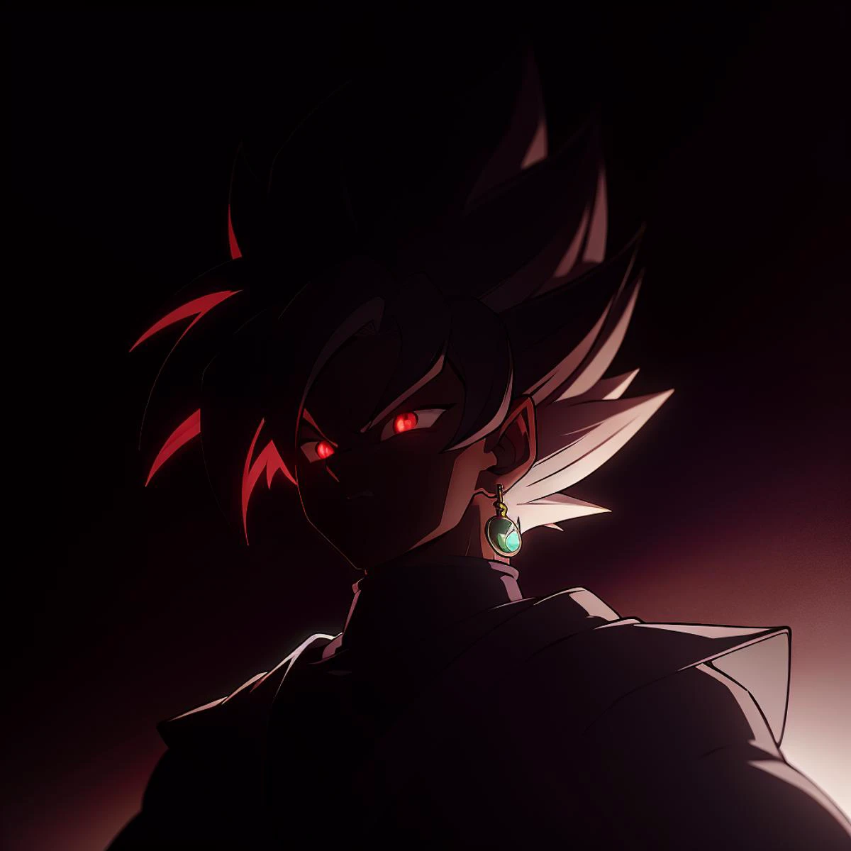 Best_QualityPos, RAW photo, intricate details, best quality, 8k uhd, soft lighting, 1boy, solo, spiked hair, white hair, red eyes, glowing eyes, super saiyan, single earring, dougi <lora:Goku_Black_Super_Saiyan_Rose:0.5>  <lora:backlight_slider_v10:-4>