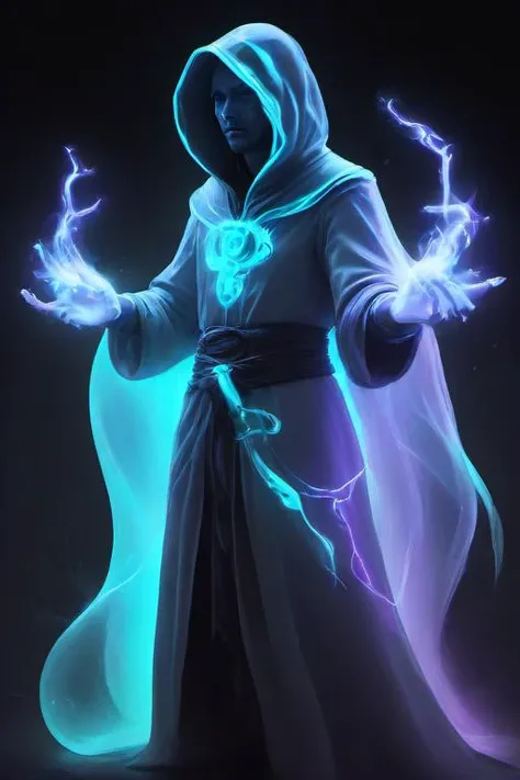 <lora:PE_SpectralStyle:1> PESpectral,glow,neon,sci-fi,future
mage,robe,casting a spell,arcane,lightning,hooded