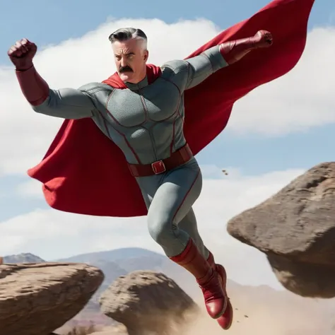 <lora:J. Jonah Jameson:1>
J. Jonah Jameson a man in a red cape is flying through the air while carrying a big rock with his left hand