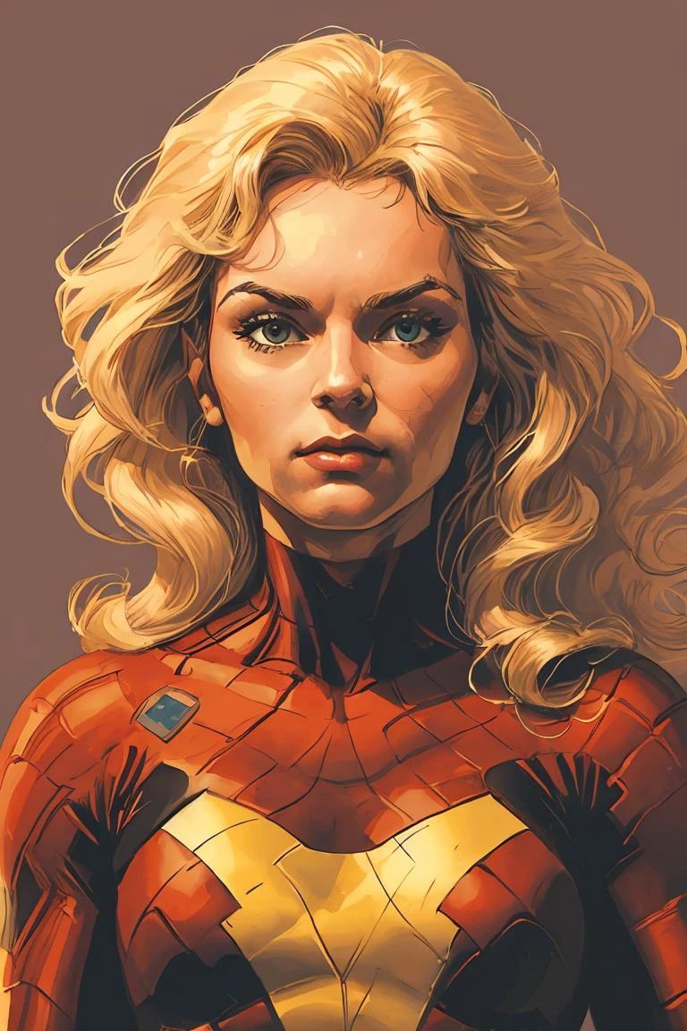 masterpiece, best quality, high quality, highres,
1 girl solo, blonde curly long hair, superhero suit, upper body, young, skinny, flat chest:2
retro artstyle,simple background, realistic, superhero,
<lora:ARTSTYLE_AlexRoss_ComicArt_ownwaifu:0.8> , ((portrait)), straight-on, looking_at_viewer, solo,closed mouth,simple_background, <lora:Landscape_Ink-000003:.6>