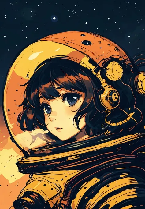 1 girl, starry sky, close-up, long hair, <lora:Landscape_Ink-000003:.7>>,astronaut helmet