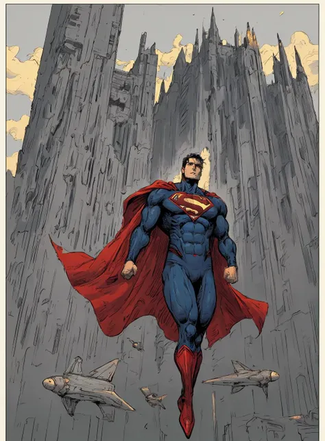 1 man, looking at viewer, simple background, solo, superman, full body, buildings, flying, cape
pillarboxed, grey border, <lora:Landscape_Ink-000003:.7>