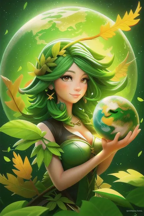 More about Happy Earth Day ! Nature's Harmony: Earth and Leaves.
A digital artwork of a woman with earth and leaves, symbolizing a connection with nature.