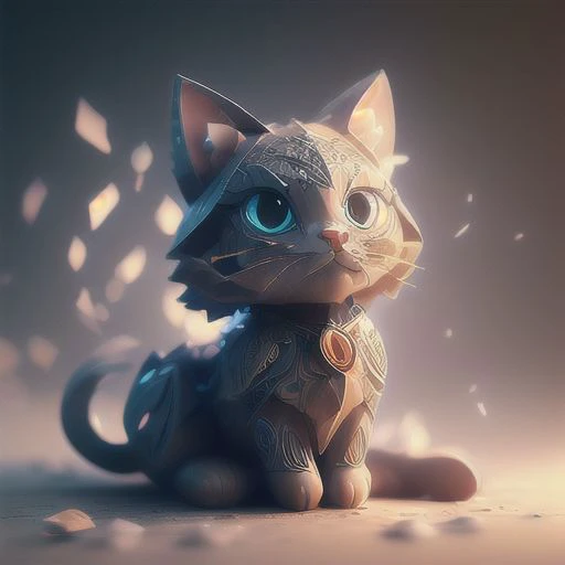 A stunning and intricate paper origami creation of a cat. The cat is depicted in a graceful, elegant pose, with its fur meticulously folded into delicate folds. The eyes are carefully crafted to give the cat a lifelike expression. The background is minimalistic, allowing the origami cat to take center stage, showcasing the skill and artistry of the creator.