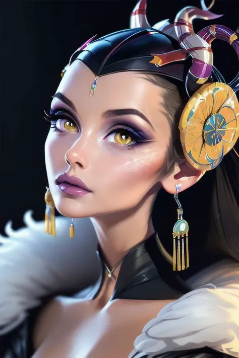 close-up,
[sunafukitabito:sam yang:0.4],
masterpiece, best quality,
edea, hair ornament, earrings, cape, black dress, feather trim, plunging neckline, long sleeves, elbow gloves, makeup, lipstick
indoors, upper body, looking at viewer, indoors, dark room, black background, arms at sides, close-up, 3DMM