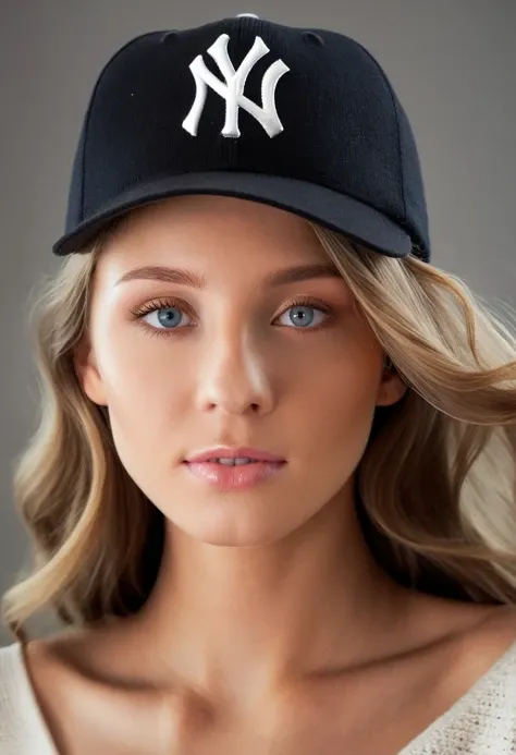 <lora:Nimfa_SDXL_v1.0:1>
(masterpiece, best quality, high quality, highres, ultra-detailed), (fine skin emphasis, fine fabric emphasis, detailed eyes)
RAW, sharp focus, headshot photo ((ohwx woman)) wearing a trendy Yankees Snapback hat, bare shoulders long sleeves sweater, deep smoky blonde waves air dried, let inherent beauty shine, lit with soft lighting against a gray backdrop, plain backdrop, portrait style, pores, beautiful skin complexion. (shot on a medium format Fujifilm Velvia 100, 85mm lens with incredible saturation and vibrant colors:1.1)
