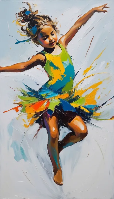 abstract expressionist painting of a dancing child. energetic brushwork, bold colors, abstract forms, expressive, emotional