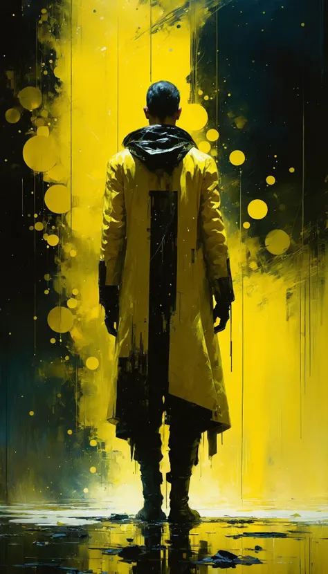 science fictional movie still, ((in style of Jeremy Mann and Wadim Kashin)), (black and yellow),
masterpiece, visually stunning, evocative, best quality, very intricate and detailed,
