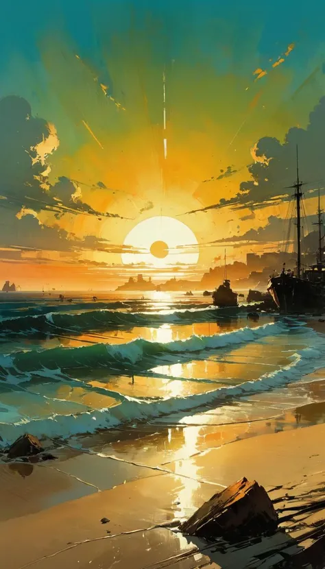 ((stunning 80s concept manga art style)) of beach at sunset, (((inspired by Jeremy Mann and Wadim Kashin))),
masterpiece, visually stunning, evocative, best quality, very intricate and very detailed, hyper detailed:1.5,
<lora:zavy-cntrst-sdxl:0.8>
<lora:Concept Art Twilight Style SDXL_LoRA_Pony Diffusion V6 XL:0.8>