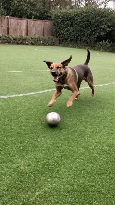 iphone photo of a dog playing football