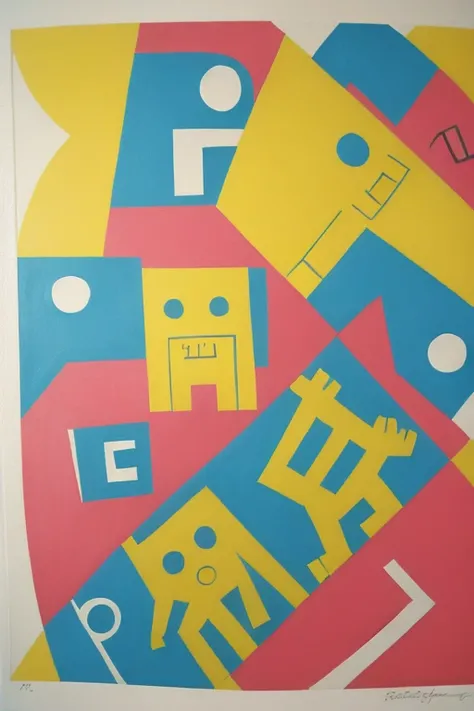 KeithHaring, completed jigsaw puzzle, deep rich colors, bold colors, extreme detail, intricate, dense
