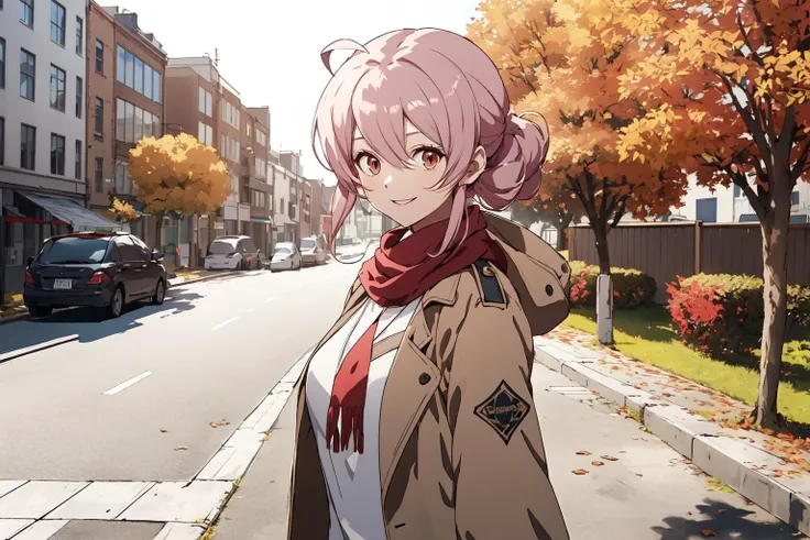 (RAW photo, best quality), 1girl, natural lighting, outdoor,, <lora:langrisser_mobile_almeda_v1_2-000005:0.8>, almeda_langrisser_mobile, smile,
autumn, windy, city street, scarf, trench coat,