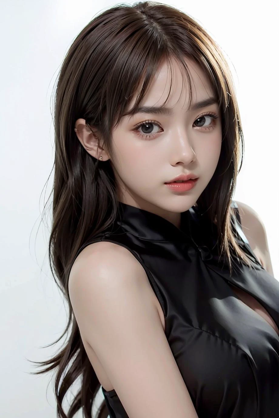 1girl, black formal attire, white background, <lora:Fangko_ok-04:1>
