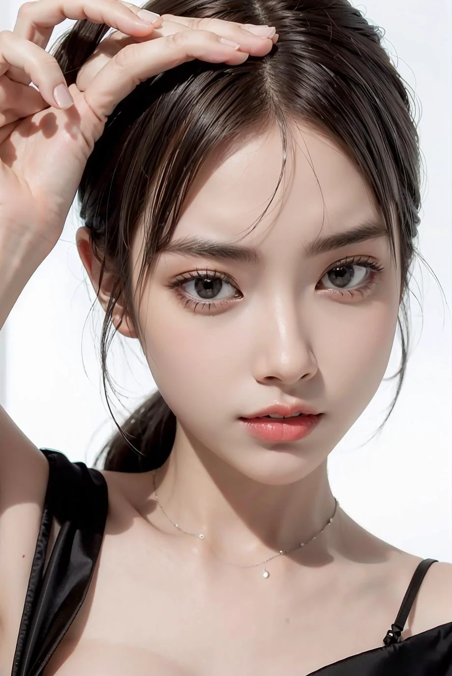 1girl, black formal attire, white background, <lora:Fangko_ok-04:1>