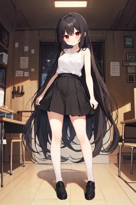 (masterpiece:1.2),best quality,perfect anatomy,extremely detailed,
BREAK
cute girl,shiny skin,solo,very long hair,small breasts,
cute eyes,(red eyes:1.3),(black hair:1.3),
BREAK
white shirt,black skirt,
BREAK
classroom,
BREAK
looking at viewer,character focus,full body,standing,
BREAK