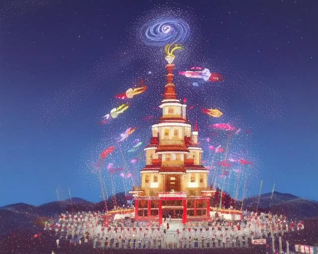 star, wishes, festival, celebration, decorations, bamboo, tanzaku, paper strips, colorful, summer, Tanabata, Orihime, Hikoboshi, celestial, love, separated, Milky Way, romantic, legend, folklore, weaving, Vega, Altair, astronomy, traditional, Japan, July 7th, festivity, customs, cultural, happiness, joy, folklore, belief, dreams, heavens, celestial, myth, hope, meeting, romance, sky, universe, Japanese, mythological, folklore, Qixi, Cowherd, Weaver,<lora:screen_printing:0.7>