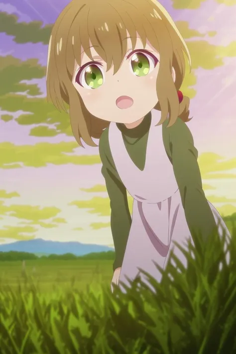 (exorbitantly fantastically beautiful illustrated picture-perfect), ( shiny toddler shuri , brown hair, solo, 1girl, amethyst green eyes, hair between eyes, anime coloring <lora:Shuri-05:0.7>), (outdoors, clouds and fields in background, sunny summer day), 8k, masterpiece, absurdres, anime,