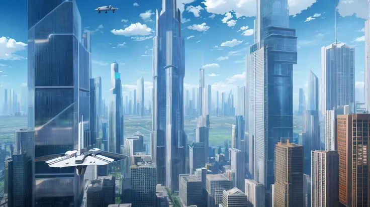 A futuristic cityscape with flying cars and towering skyscrapers., 8k, masterpiece, absurdres, anime,
