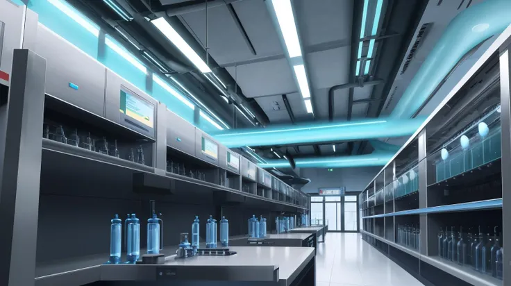 A high-tech laboratory with glowing chemicals and futuristic equipment., 8k, masterpiece, absurdres, anime,